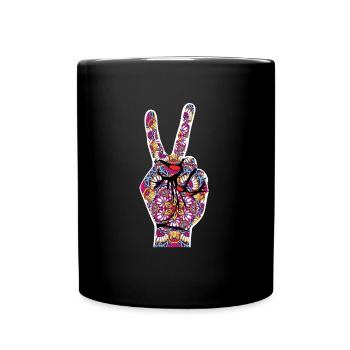 Hand Peace - Peace Sign - Tasse einfarbig - Schwarz - Vorne