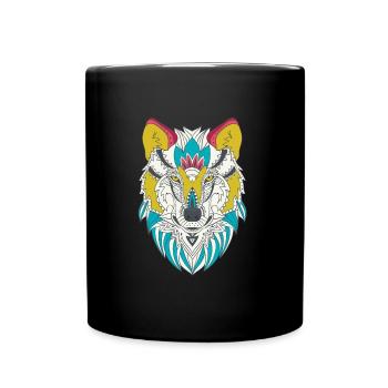 Wolf head colorful - Full Colour Mug - black - Front