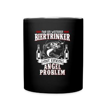 Biertrinker Angler Angel Spruch - Tasse einfarbig - Schwarz - Vorne