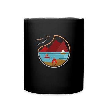 Mountains - Campfire - Nature - Landscape - Water - Full Colour Mug - black - Front