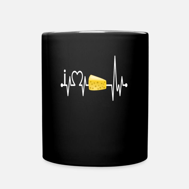 Ich liebe Käse Herzschlag Shirt Geschenk Liebe - Tasse einfarbig - Schwarz