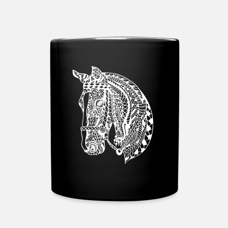 Pferd Pferde Reiterin Mandala Pferdekopf Geschenk - Tasse einfarbig - Schwarz
