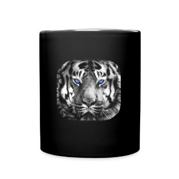 Tiger mit blauen Augen schwarz / weiß - Tasse einfarbig - Schwarz - Vorne