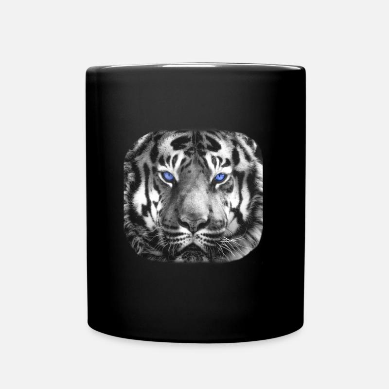Tiger with blue eyes black and white - Full Colour Mug - black