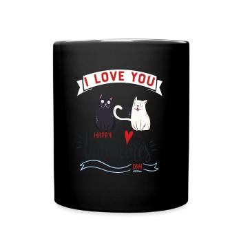 Valentinstag Katze - Tasse einfarbig - Schwarz - Vorne