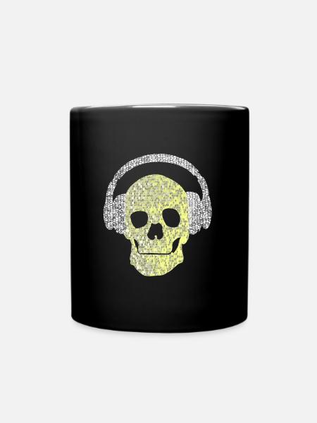 Skull with Headphone Shirt Men and Women - Full Colour Mug - black