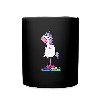 lustige furtzende Einhörner - Tasse einfarbig - Schwarz - Vorne