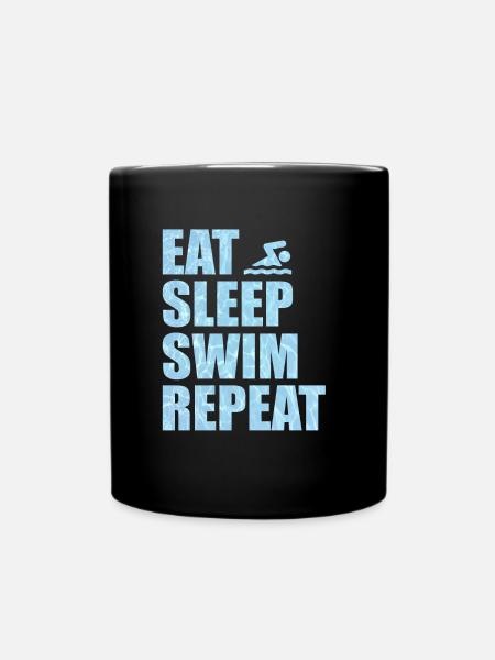 Eat Sleep Swim Repeat Swimming Swimming Swimming Swimming - Full Colour Mug - black