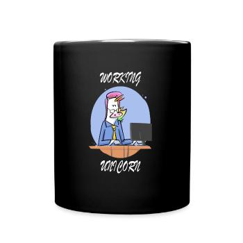 Workaholic Einhorn - Tasse einfarbig - Schwarz - Vorne