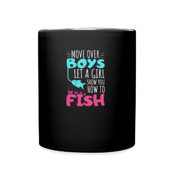 Fishing angler girl fish gift fishing hobby - Full Colour Mug - black - Front