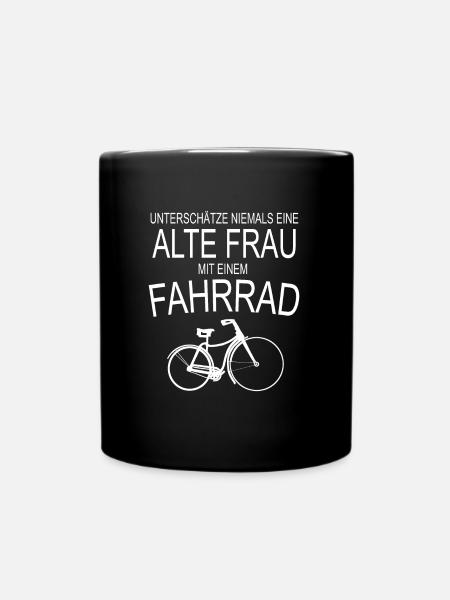 Alte Frau - Fahrrad - Tasse einfarbig - Schwarz