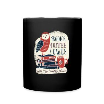 Die buch eule mit Kaffee - Tasse einfarbig - Schwarz - Vorne