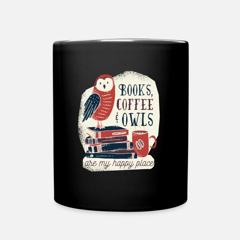 The book owl with coffee - Full Colour Mug - black