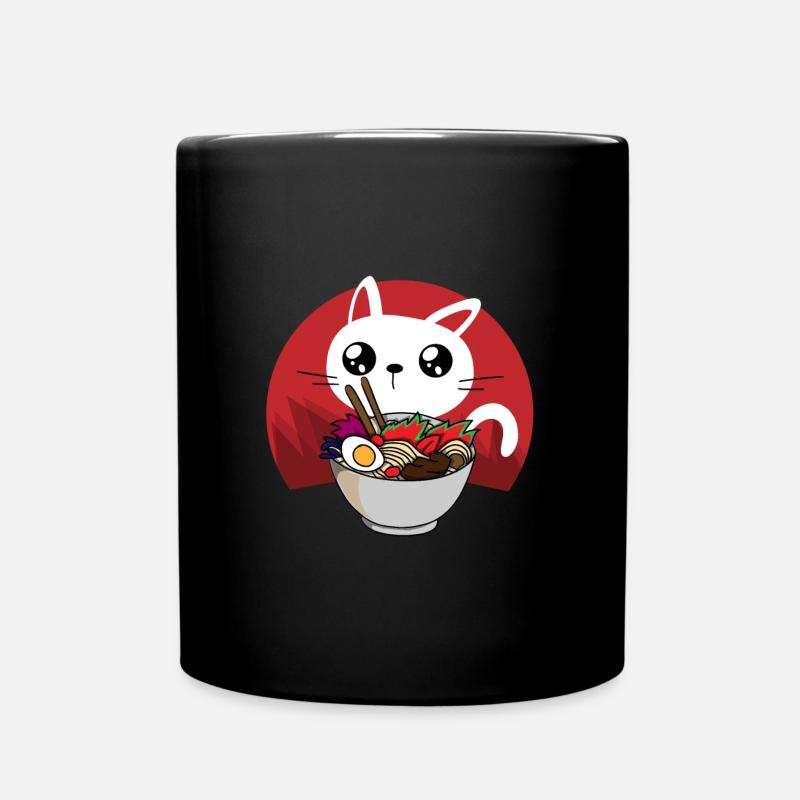 Kawaii Ramen Katze - Tasse einfarbig - Schwarz