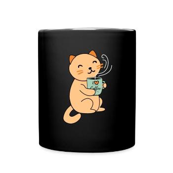 Katze Kaffee - Tasse einfarbig - Schwarz - Vorne