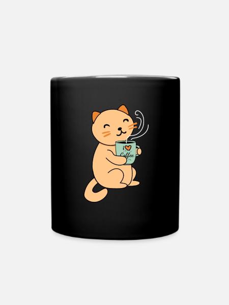 Katze Kaffee - Tasse einfarbig - Schwarz