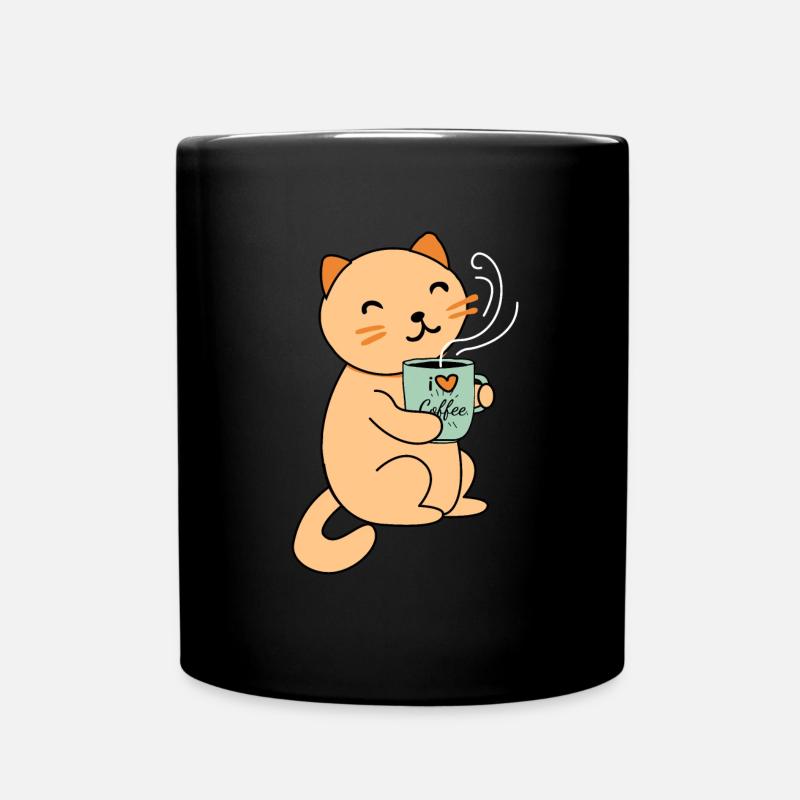 Katze Kaffee - Tasse einfarbig - Schwarz