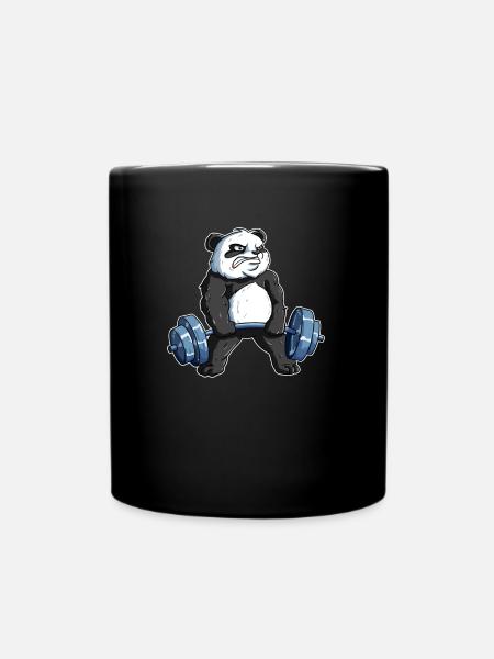 Deadlift Panda - Bodybuilder Workout Fitness Gym - Ensfarvet krus - sort
