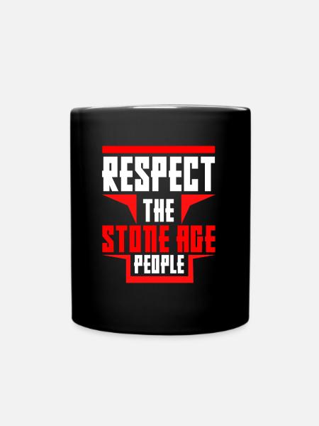 Stone Age Design - Cavemen and Dinosaurs - Full Colour Mug - black