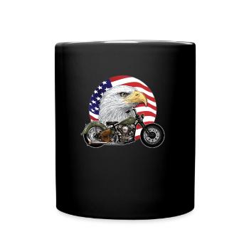 Eagle Head USA Motorcycle Biker Chopper - Full Colour Mug - black - Front