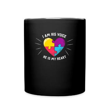 Ich bin seine Stimme, er ist mein Herz Autism Awareness Gif - Tasse einfarbig - Schwarz - Vorne