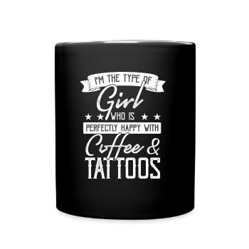 Mädchen Kaffee Frau Tattoo - Tasse einfarbig - Schwarz - Vorne