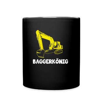 Baggerkönig Bagger Baustelle - Tasse einfarbig - Schwarz - Vorne