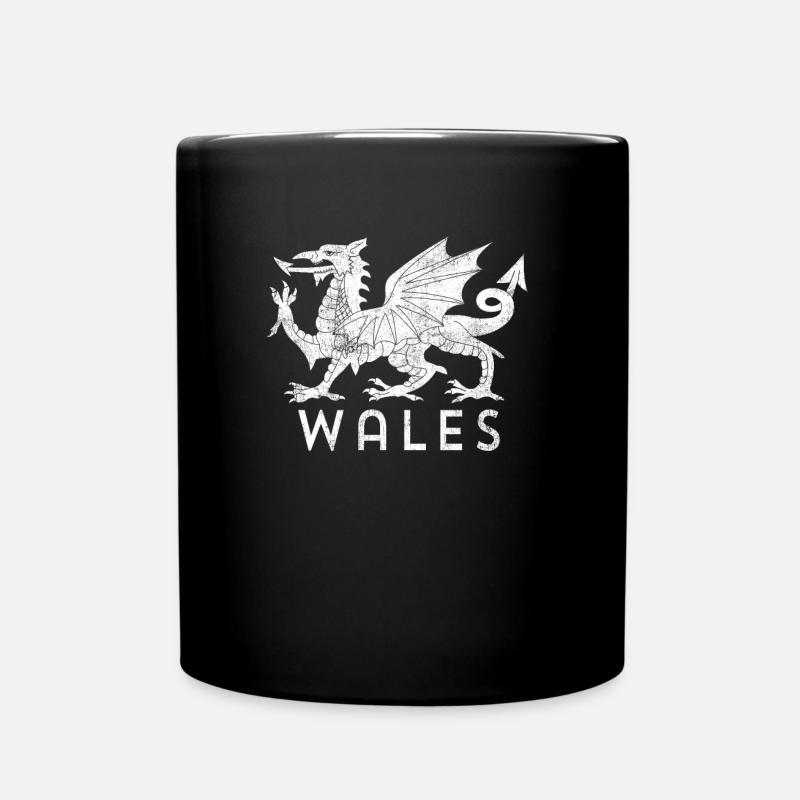 Distressed Welsh Flag product | Wales designs - Full Colour Mug - black