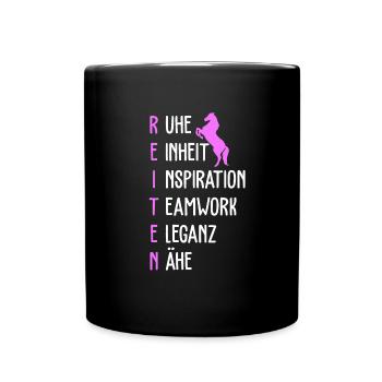 Reiter Pferde Pferd Stall Reitsport - Tasse einfarbig - Schwarz - Vorne