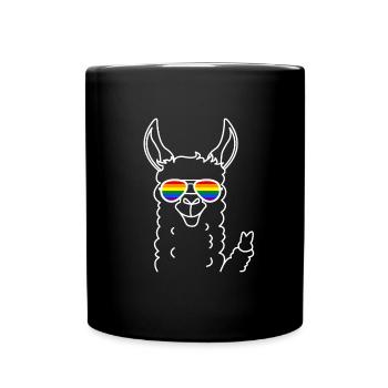 Gay Pride Lama mit Regenbogen Sonnenbrille - Tasse einfarbig - Schwarz - Vorne