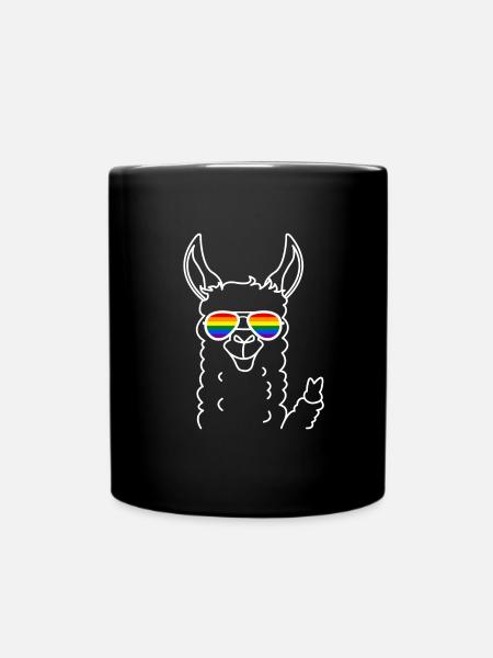 Lama de la Gay Pride avec des lunettes de soleil arc-en-ciel - Mug uni - noir