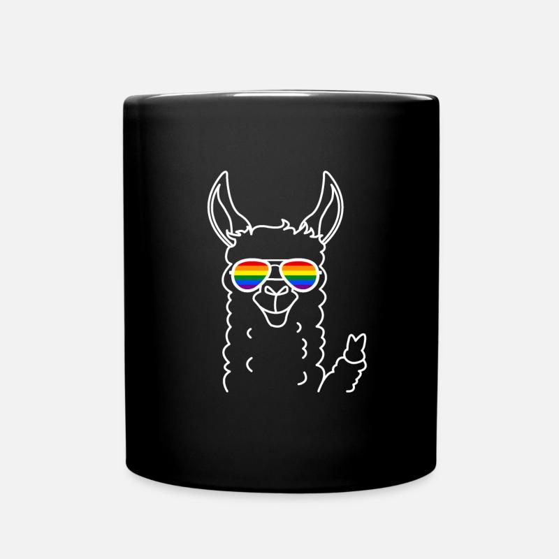 Lama de la Gay Pride avec des lunettes de soleil arc-en-ciel - Mug uni - noir