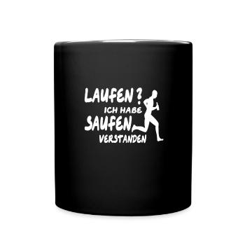 Laufen Rennen Bier Alkohol Witzig Lustig Saufen - Tasse einfarbig - Schwarz - Vorne