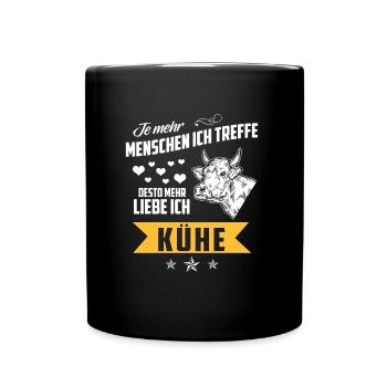 Je mehr Menschen ich treffe ich liebe Kühe Bauer - Tasse einfarbig - Schwarz - Vorne