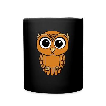 Eule Nachteule Vogel Uhu Steinkauz Owl - Tasse einfarbig - Schwarz - Vorne