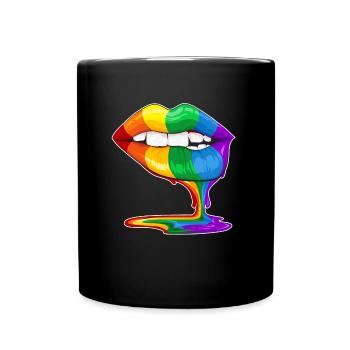 LGBT Gay Pride Kuss Kussmund Schwul Rainbow Lips - Tasse einfarbig - Schwarz - Vorne
