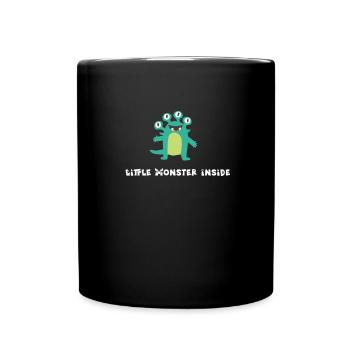 Little Monster Inside - green creature with 4 eyes - Full Colour Mug - black - Front