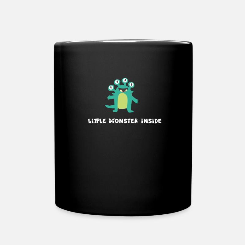 Little Monster Inside - green creature with 4 eyes - Full Colour Mug - black