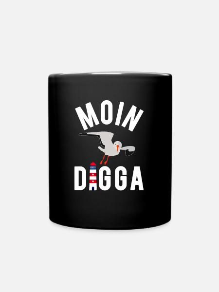 Moin Digga Hamburg Moewe Leuchtturm Geschenk - Tasse einfarbig - Schwarz