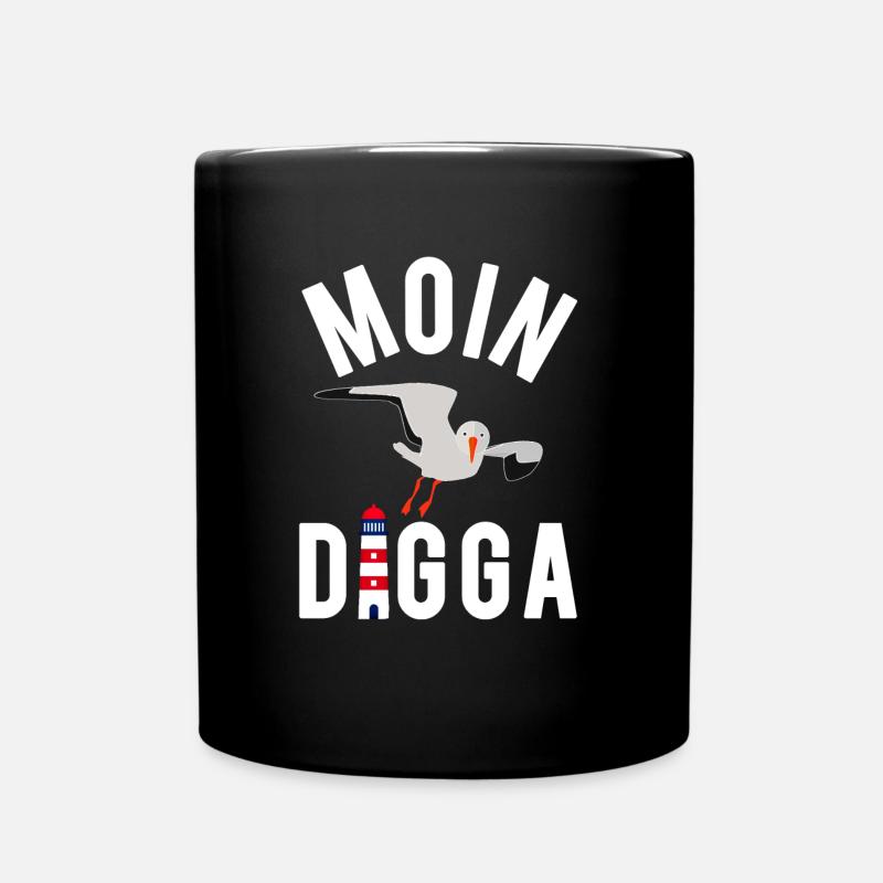 Moin Digga Hamburg Moewe Leuchtturm Geschenk - Tasse einfarbig - Schwarz