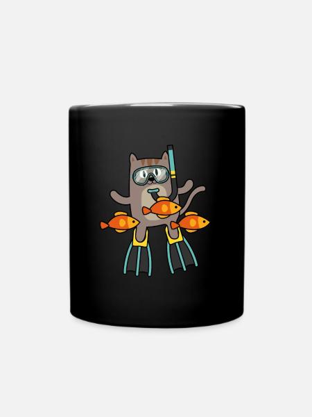 Taucher Tauchen Verein Katze lustiges Geschenk - Tasse einfarbig - Schwarz