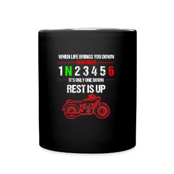 Only one down - Motocross, Enduro, Biker, Motorcycle - Full Colour Mug - black - Front