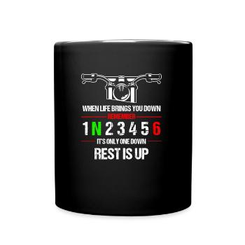 Only one down - Motocross, Enduro, Biker, Motorcycle - Full Colour Mug - black - Front