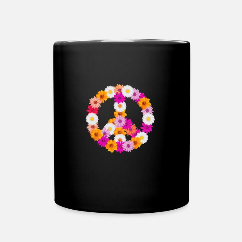 Peace Blumen - Tasse einfarbig - Schwarz