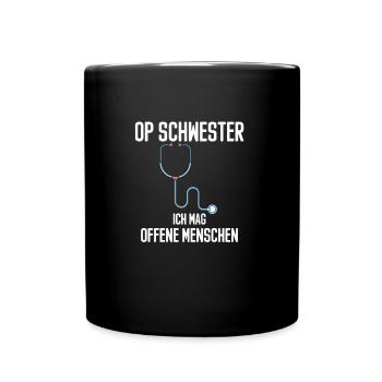 OP Schwester mag offene Menschen Krankenschwester - Tasse einfarbig - Schwarz - Vorne