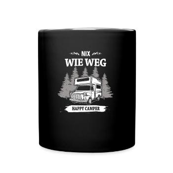 Nix wie weg happy camper - Tasse einfarbig - Schwarz - Vorne