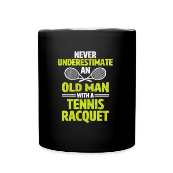 Ne sous-estimez jamais un vieil homme au tennis - Mug uni - noir - Devant