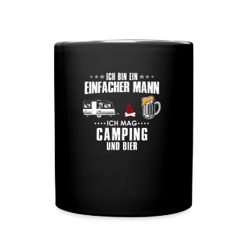 Ich bin ein einfacher Mann Camping Bier - Tasse einfarbig - Schwarz - Vorne
