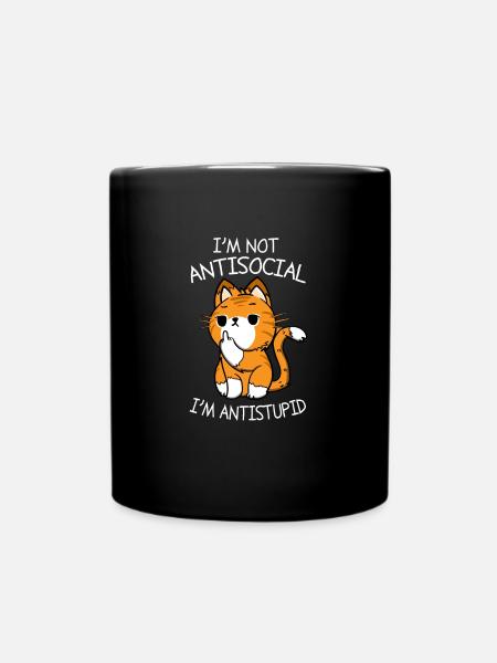 Cadeau idiot idiot de solitaire de chat anti social - Mug uni - noir