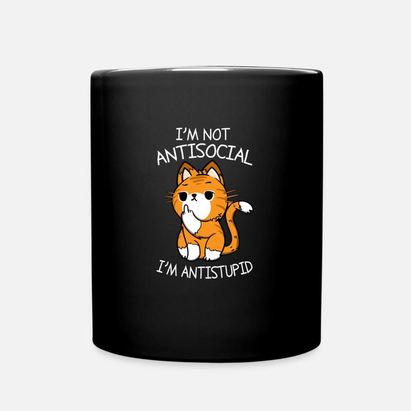 Cadeau idiot idiot de solitaire de chat anti social - Mug uni - noir